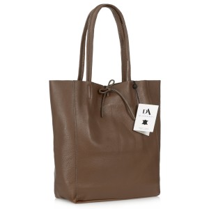 Geanta shopper din piele naturala DiAmanti Luisa Fango Cappucino